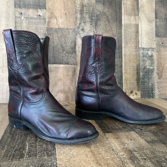 Lucchese Classics P0374 Black Cherry Roper Western Cowboy Boots Mens 10.5 EE - Picture 10 of 12